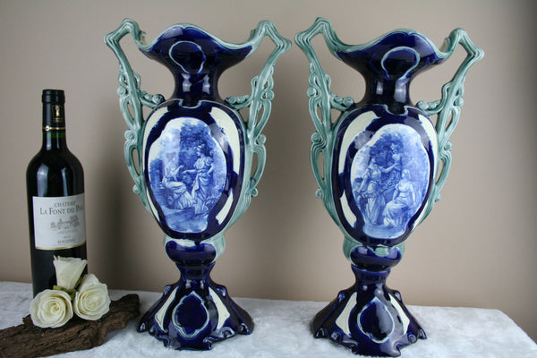 XL antique french  PAIR faience pottery Vases 1930