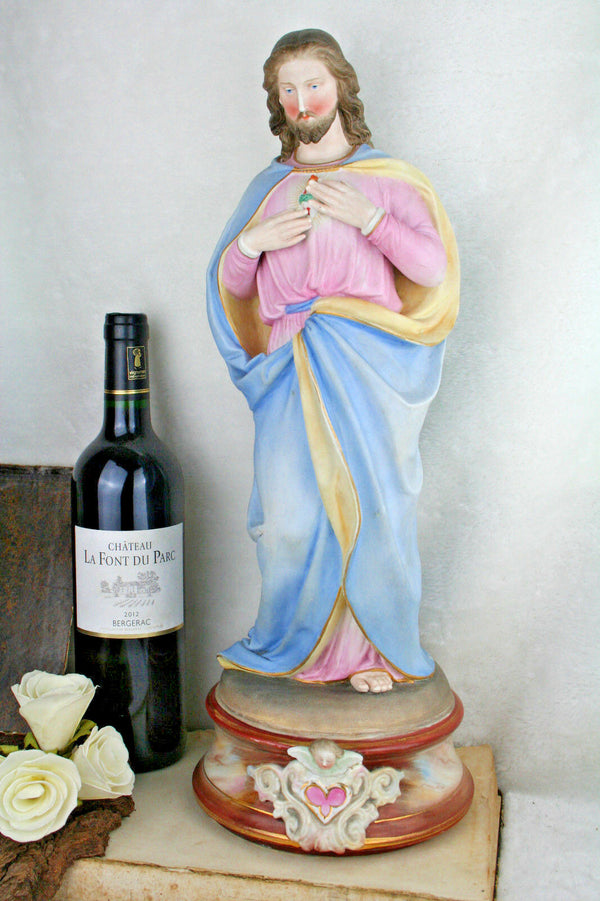 Antique Vieux andenne porcelain Belgian 1900 Sacred heart christ statue gorgeous