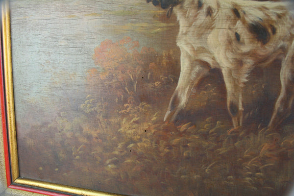 Schouten Belgian listed artist Oil panel hunting dogs field setters