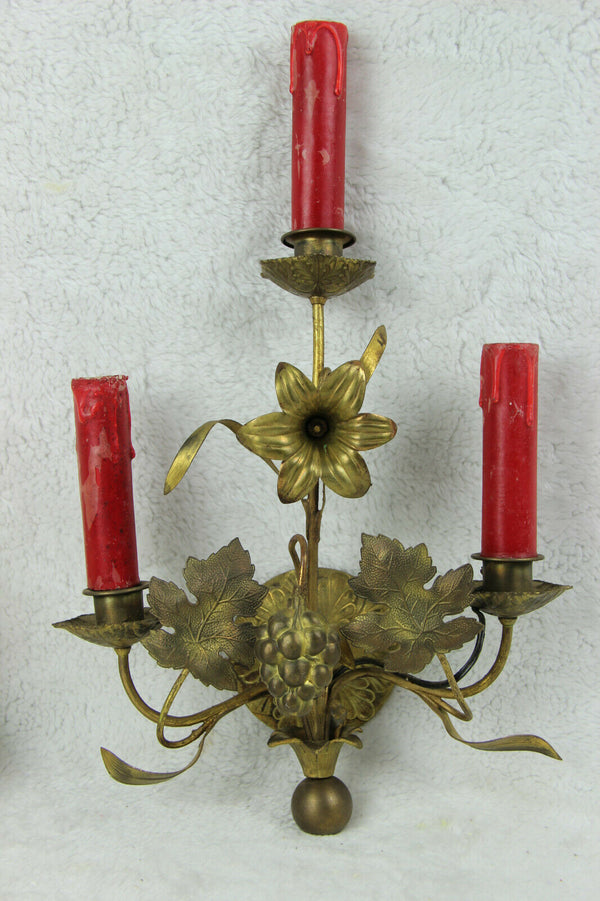 Antique Religious church wall light brass metal lily flowers