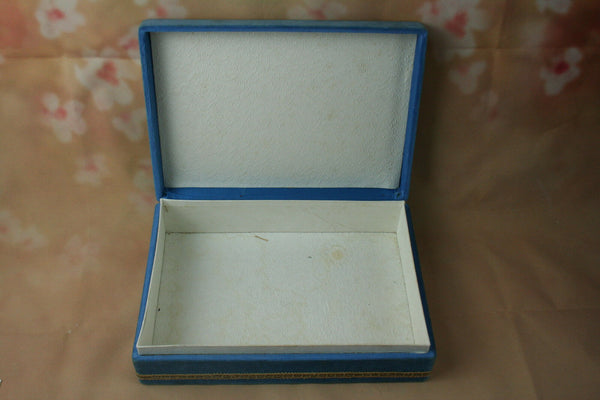 Antique FRENCH fabric box velvet nice color blue with medallion frazarte signed