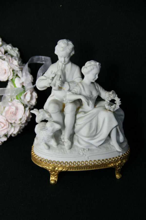 German Unterweissbach Bisque porcelain group romantic couple sheep statue