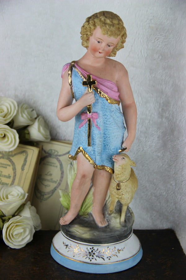 RARE Religious 1900 jesus child figurine lamb vieux andenne bisque porcelaine