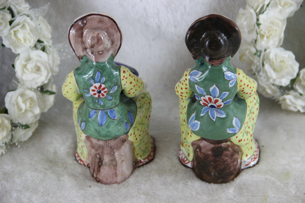 PAIR antique Desvres faience French Mustard Pots kitchen tableware