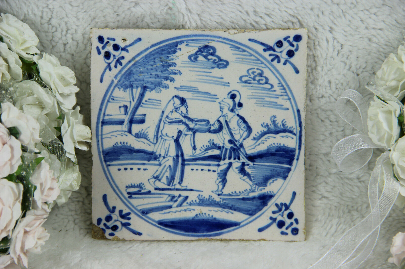 Antique 18thc DELFT pottery tile ceramic Bible religious scene | FF ...