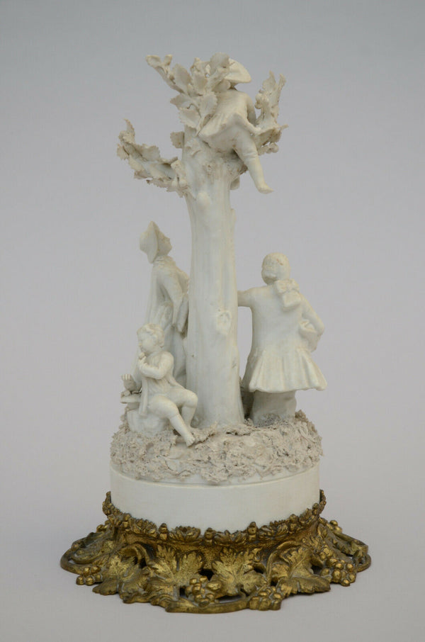 Antique 19th c french SEVRES marked Bisque porcelain Group statue apple picking