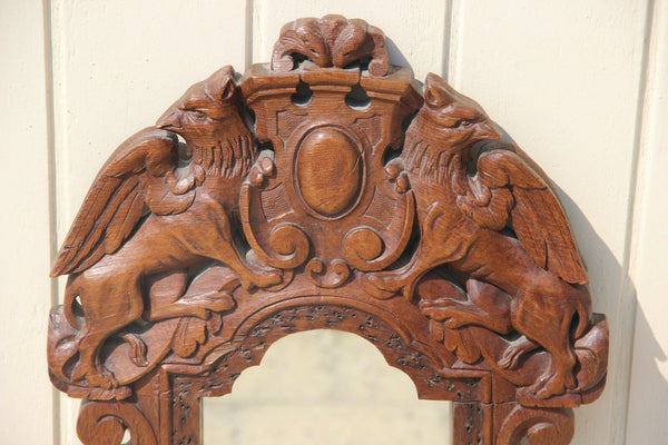 Rare antique 1920 wood carved Dragons gothic Griffin Wall mirror
