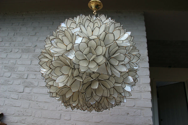 XL Rausch Capiz MotherPearl Shell Lotus flower sputnik ball chandelier 1960