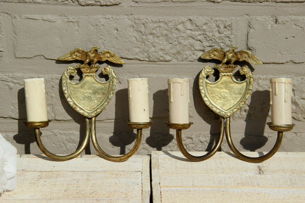 PAIR vintage French Brass wall lights sconces with eagle lion heads 1960
