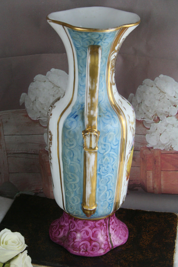 Large French Old vieux paris porcelain Vase poychrome decor 1900