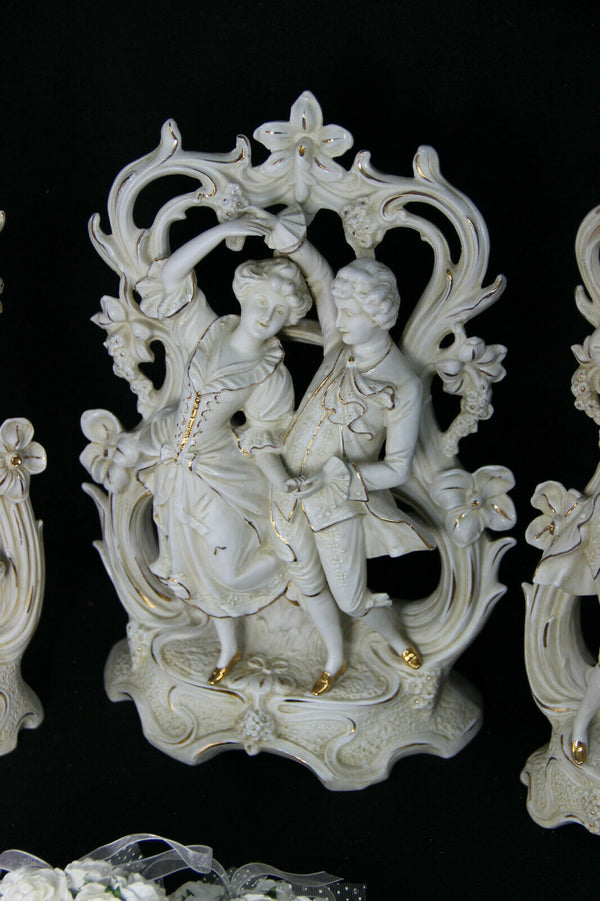 Antique Xl set German bisque porcelain romantic figurines group 1900s