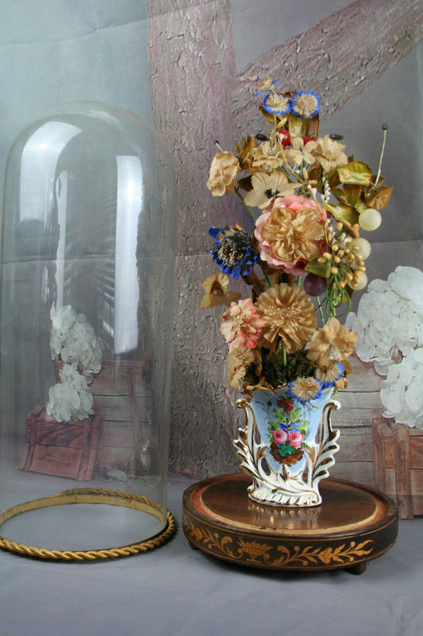 Exclusive rare Vieux paris porcelain Vase with silk flower deco glass globe NO1