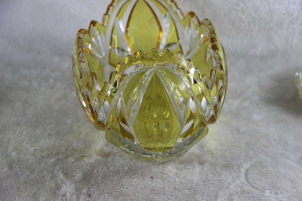 Gorgeous Crystal yellow clear cut glass coupe bowl centerpiece fleur de lys