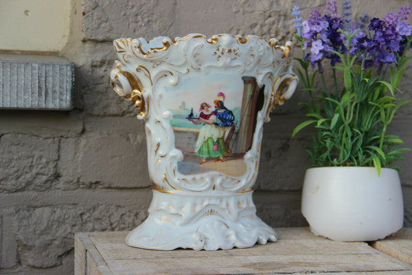 Antique French vieux paris porcelain knight scene Vase 1920