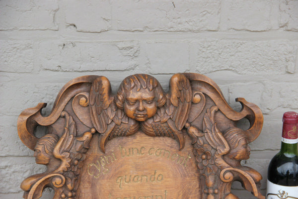 Huge antique Wood carved Wall plaque putti angel head caryatids fruit decor