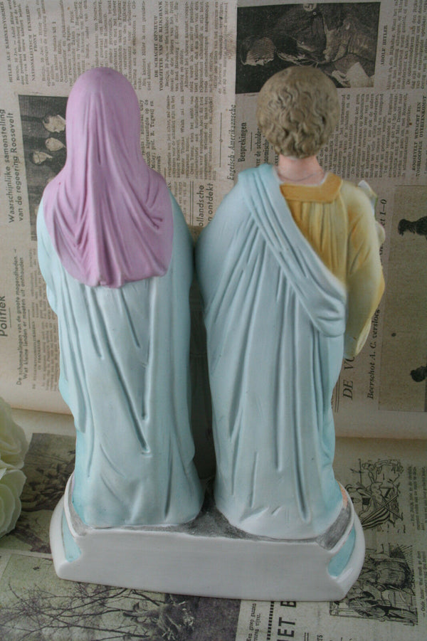 Holy Family Porcelain Biscuit French statue turquoize colours