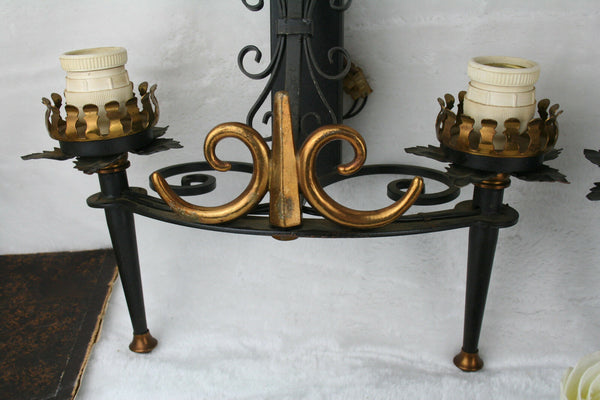 PAIR cast iron metal gothic castle  French 1960s Vintage Sconces wall