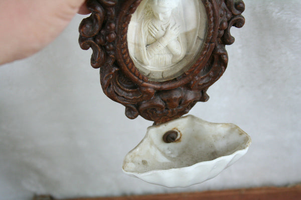 Antique napoleon III  wood pipe clay Meerschaum madonna holy water font 1880
