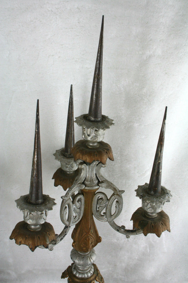 XL PAIR  Religious Church 1900 Spelter Candelabras candle holders neo gothic