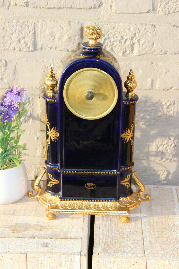French vintage cobalt blue limoges porcelain mantel clock Victorian scene