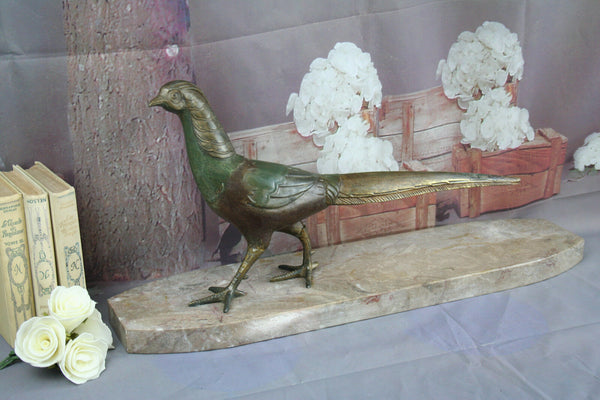 1930's ART DECO Pheasant Spelter Fegule patinated on marble base FRANCE