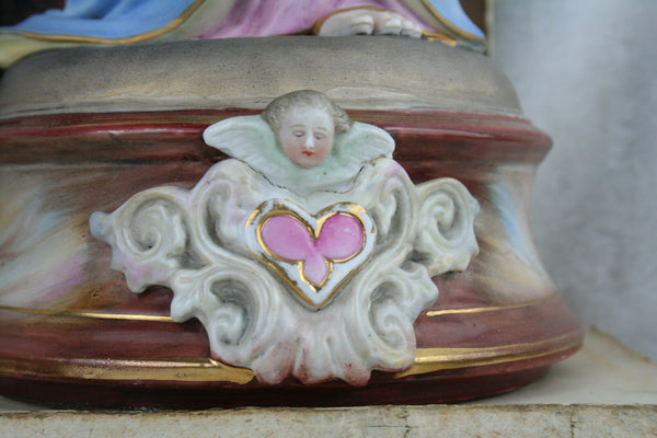 Antique Vieux andenne porcelain Belgian 1900 Sacred heart christ statue gorgeous