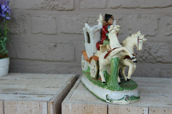 Antique german porcelain coach horses carriage statue marked