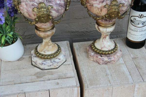 PAIR top antique French marble Urns Vases bronze Caryatid heads