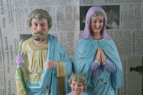 Holy Family Porcelain Biscuit French statue turquoize colours