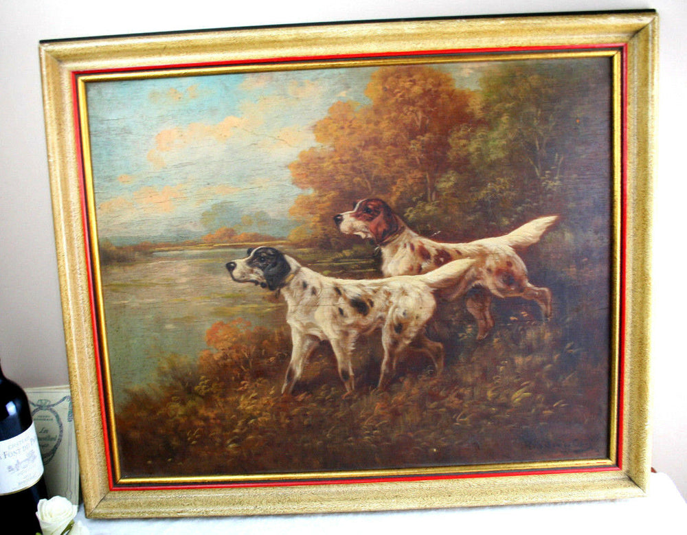 Schouten Belgian listed artist Oil panel hunting dogs field setters