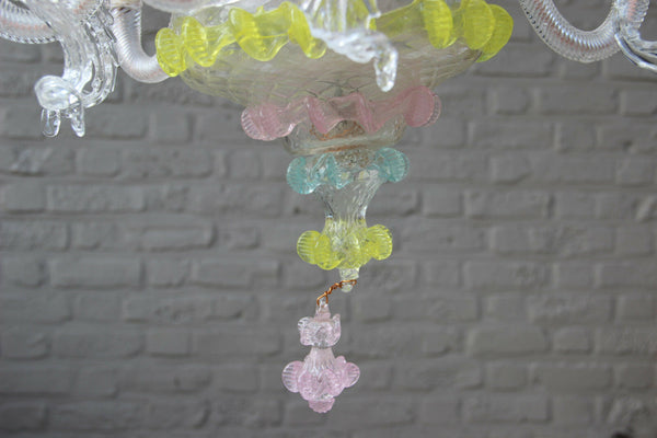 Murano hand blown glass Mid century Multi colour chandelier Italian 1970