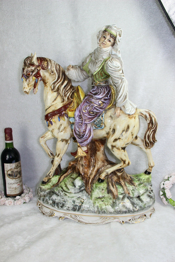 Majestical Italian Faience porcelain capodimonte pattarino arab lady horse