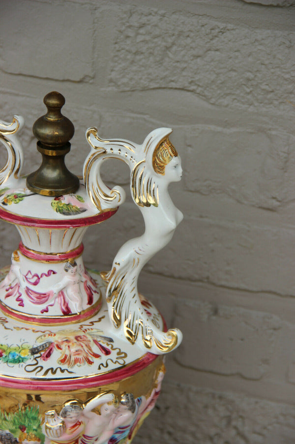 Vintage italian Capodimonte porcelain putti angels Vase caryatid handles