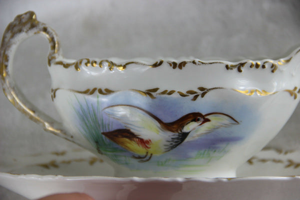 Saucer in French limoges marked porcelain bird pheasant tableware signed