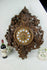 XL Antique BLACK FOREST wood carved wall clock hunt bird deer horn floral