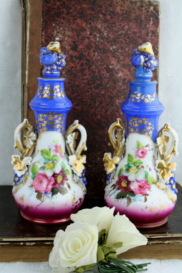 PAIR exclusive French antique 1900 old paris porcelain flacons gout de petit