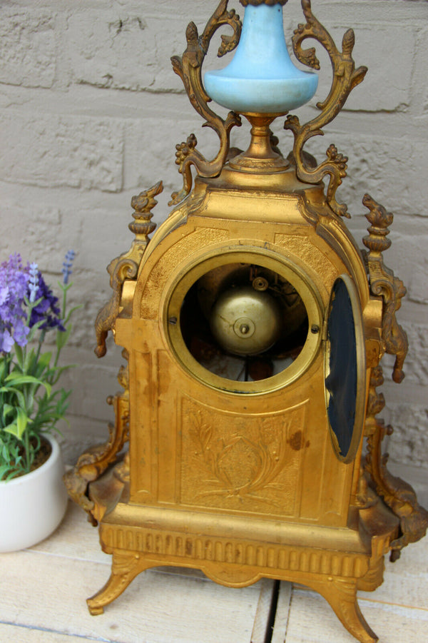 Antique French Sevres porcelain plaques Spelter clock