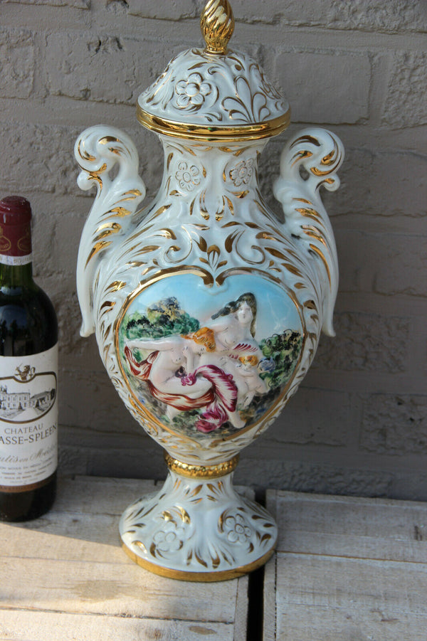 Rare Italian Capodimonte marked porcelain Vase putti romantic scene