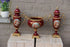 SET French Red porcelain centerpiece Bowl Vases romantic victorian putti scene