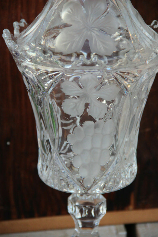 LARGE French antique crystal glass cut Drageoir Sugar bowl lidded