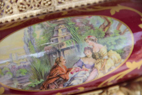 French vintage limoges burgundy porcelain victorian romantic bowl centerpiece