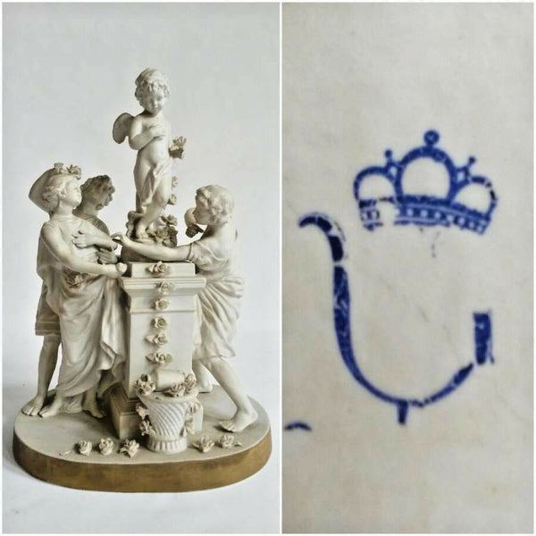 Unterweissbach German Bisque porcelain Group putti romantic scene marked 1920