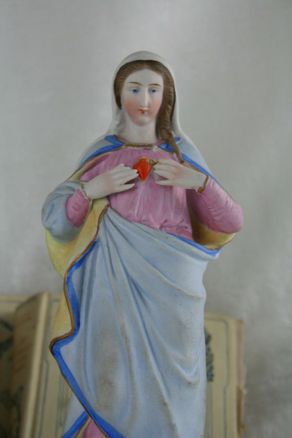 PAIR 1900  VIEUX ANDENNE porcelain biscuit Couple Pastel colours Mary Jesus Holy