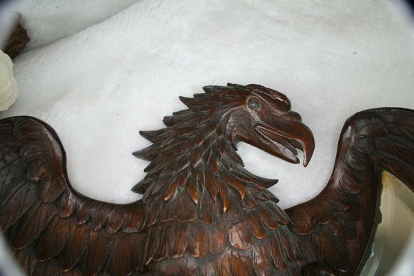 Antique Swiss 1910 Blackforest hand wood carved Eagle wall Mirror rare