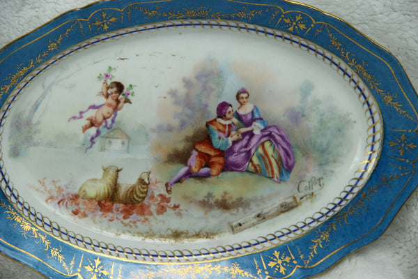 PAIR large antique French SEvres porcelain putti romantic victorian plates