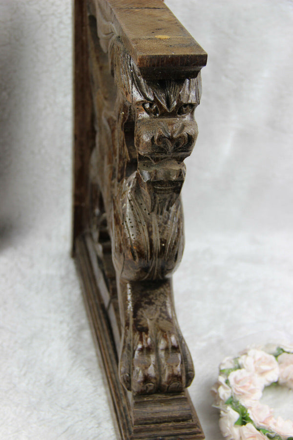 PAIR antique black forest wood carved Chimaera Griffin mythological figurine