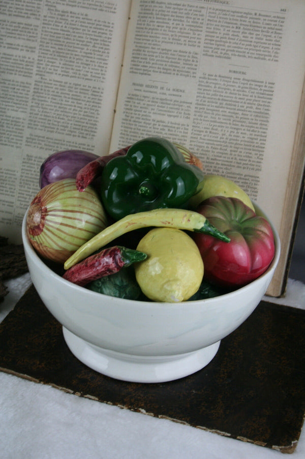 European antique Faience porcelain center piece bowl basket fruits vegetables