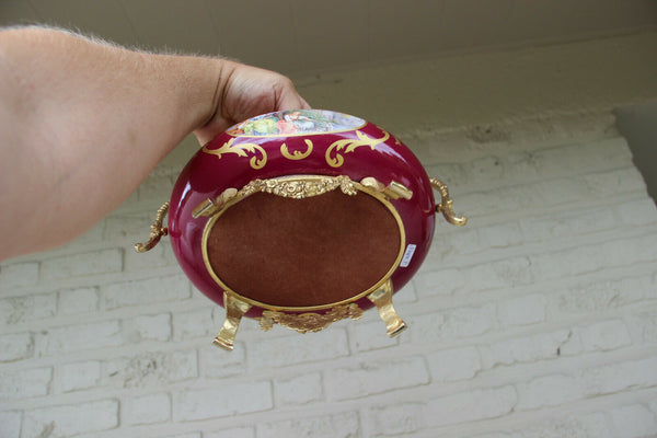 French vintage limoges burgundy porcelain victorian romantic bowl centerpiece