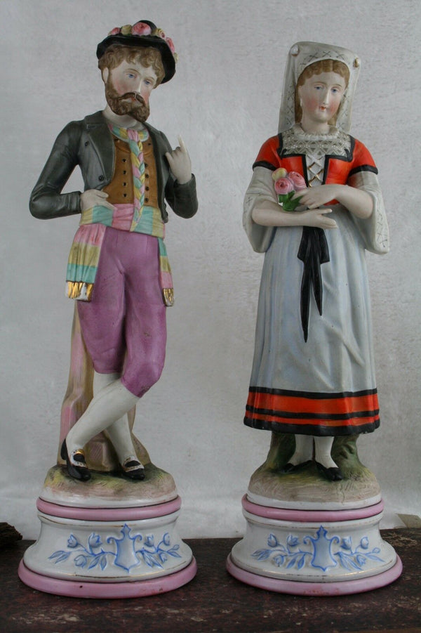 PAIR french antique Bisque Bretagne folkloric couple figurines 1920