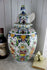 Huge BOCH Delft decor polychrome ceramic Floral paint VASE foo dog lidded mark